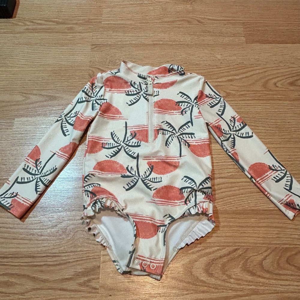 Carters Child of Mine Girls 3T Tropical Palm Tree Sunset Rash Guard Swimsuit